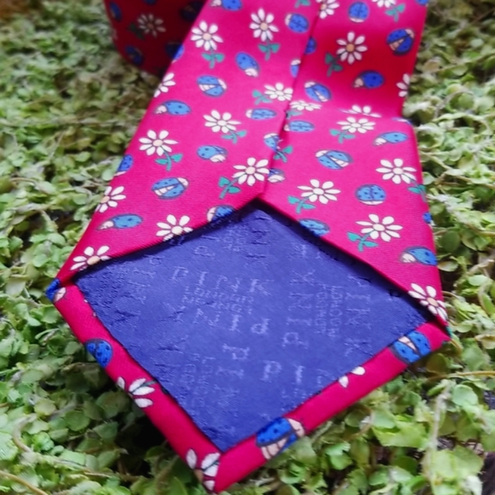 PINK Jermyn St London Daisy Daisies Red Silk Lady Bugs Neck Garden Whimsical TIE - Picture 6 of 12